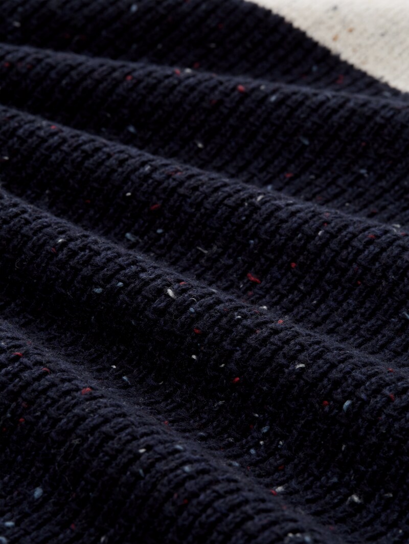 Tom Tailor Troyer Strickpullover mit Strukturmix - Offwhite Navy Color Block