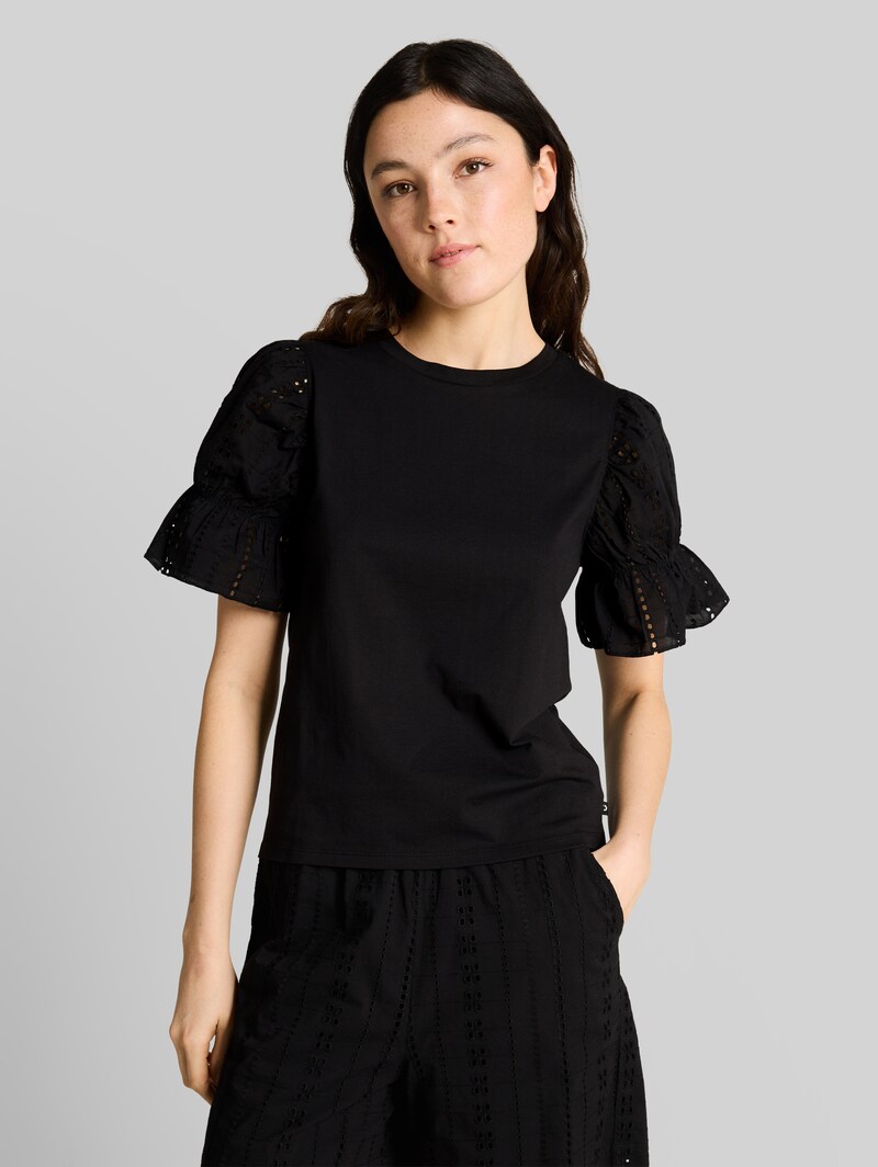 Tom Tailor Loose Fit T-Shirt mit Lochstickereien - Deep Black