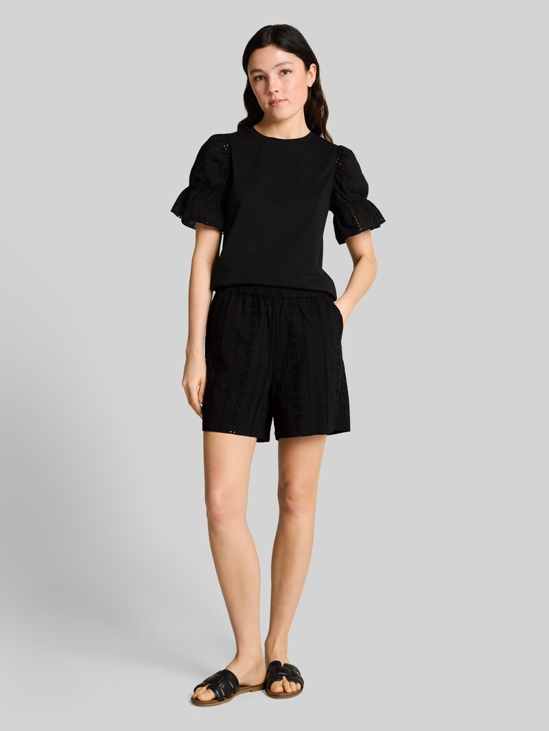 Tom Tailor Loose Fit T-Shirt mit Lochstickereien - Deep Black