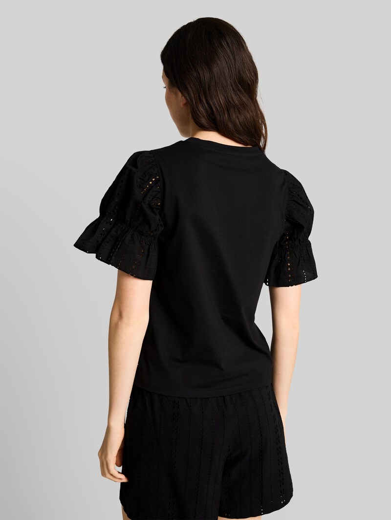 Tom Tailor Loose Fit T-Shirt mit Lochstickereien - Deep Black