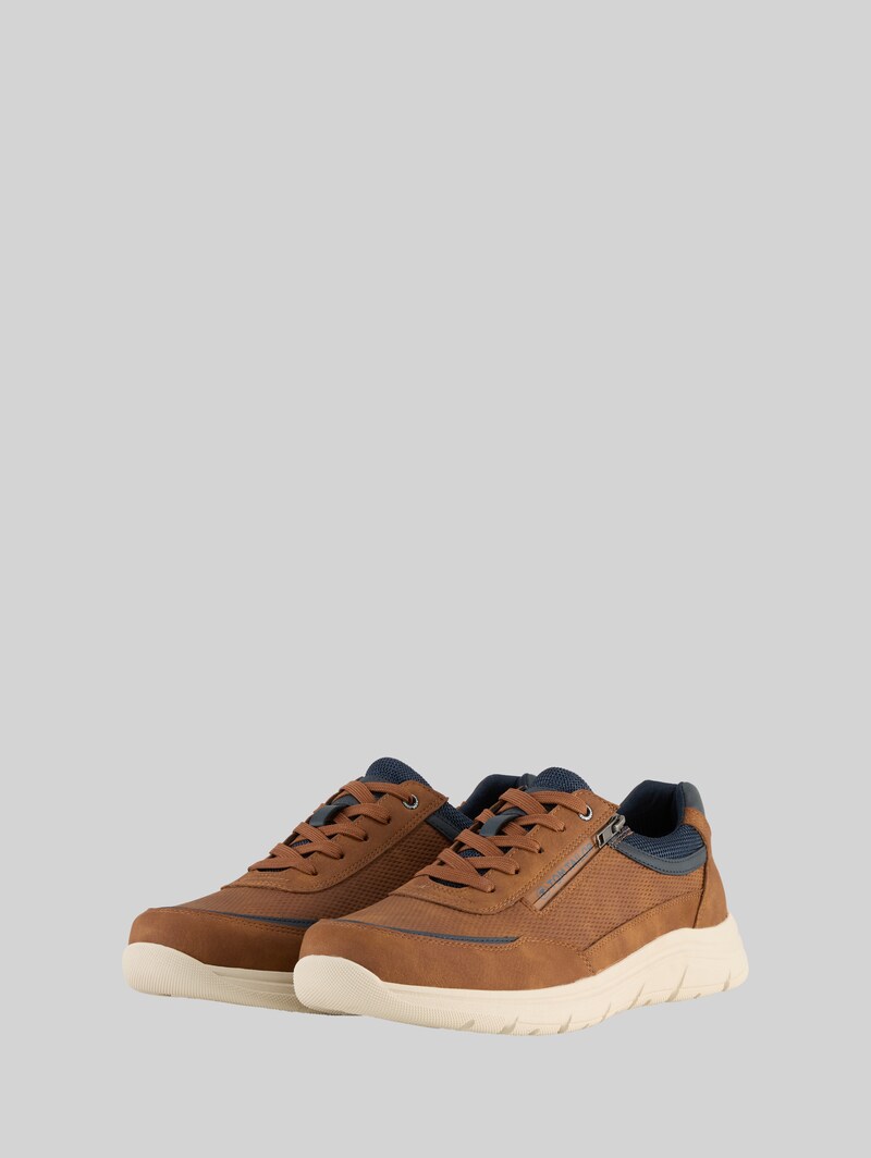 Tom Tailor Sneaker aus strukturiertem Lederimitat - Cognac