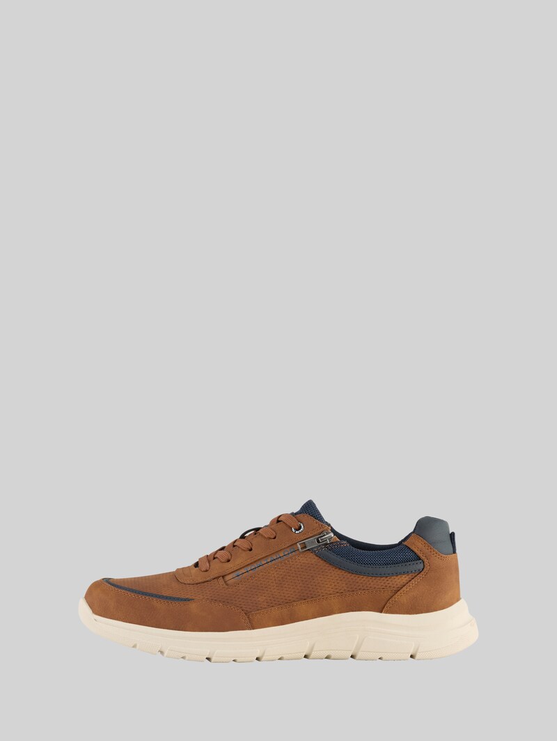 Tom Tailor Sneaker aus strukturiertem Lederimitat - Cognac