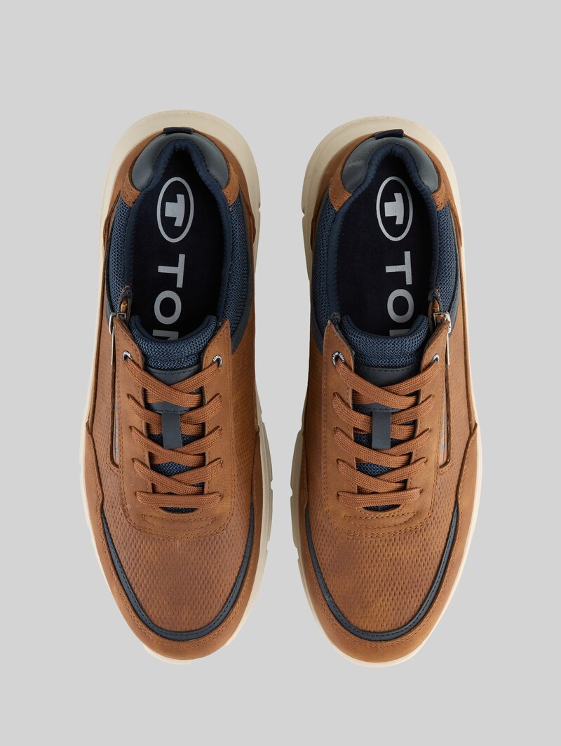Tom Tailor Sneaker aus strukturiertem Lederimitat - Cognac