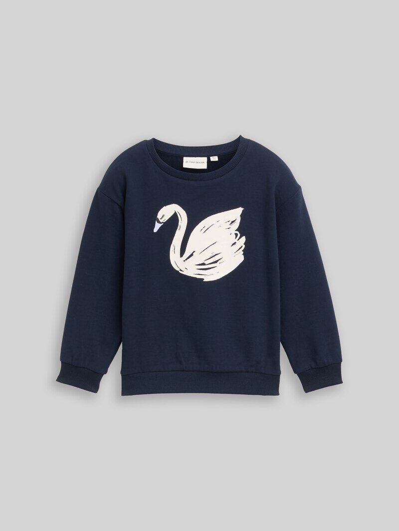 Tom Tailor Oversize Sweatshirt mit Glitzer-Print - Sky Captain Blue