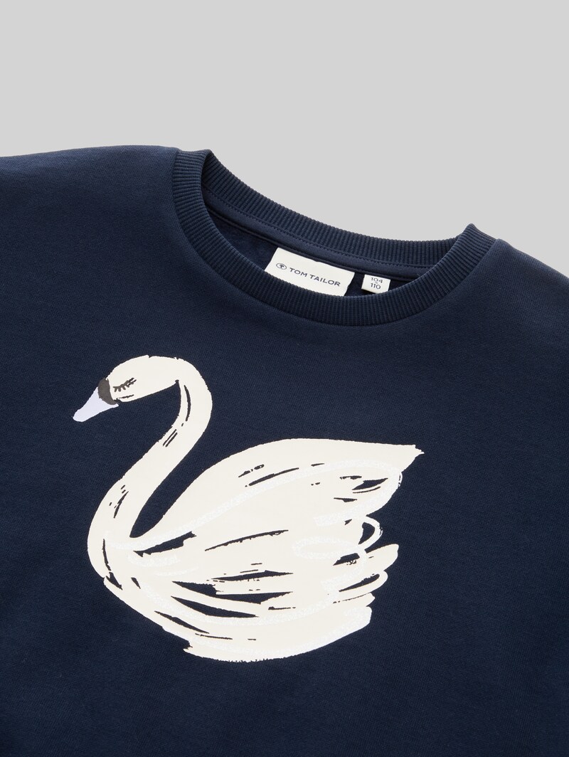 Tom Tailor Oversize Sweatshirt mit Glitzer-Print - Sky Captain Blue