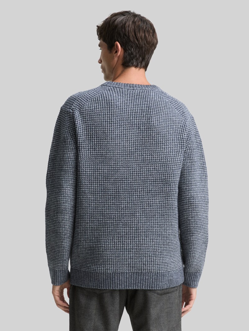Tom Tailor Strickpullover mit Wollanteil - Navy Melange White Core