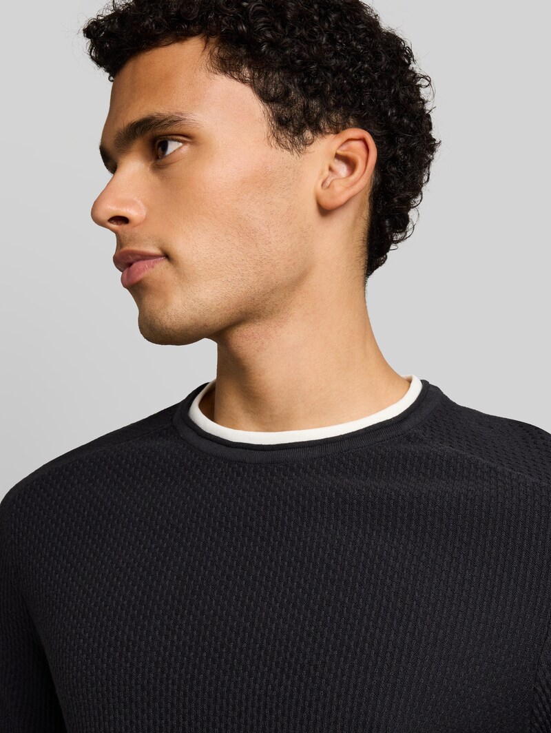 Tom Tailor Strickpullover im 2-in-1-Look - Coal Grey