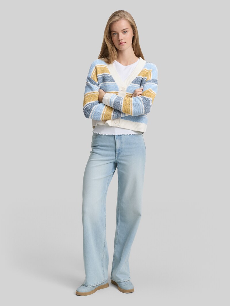 Tom Tailor Relaxed Fit Cardigan mit Streifenmuster - Blue Yellow Stripe