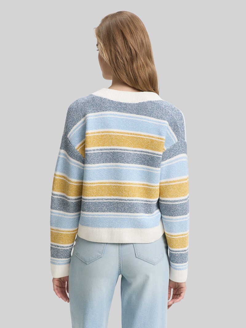 Tom Tailor Relaxed Fit Cardigan mit Streifenmuster - Blue Yellow Stripe