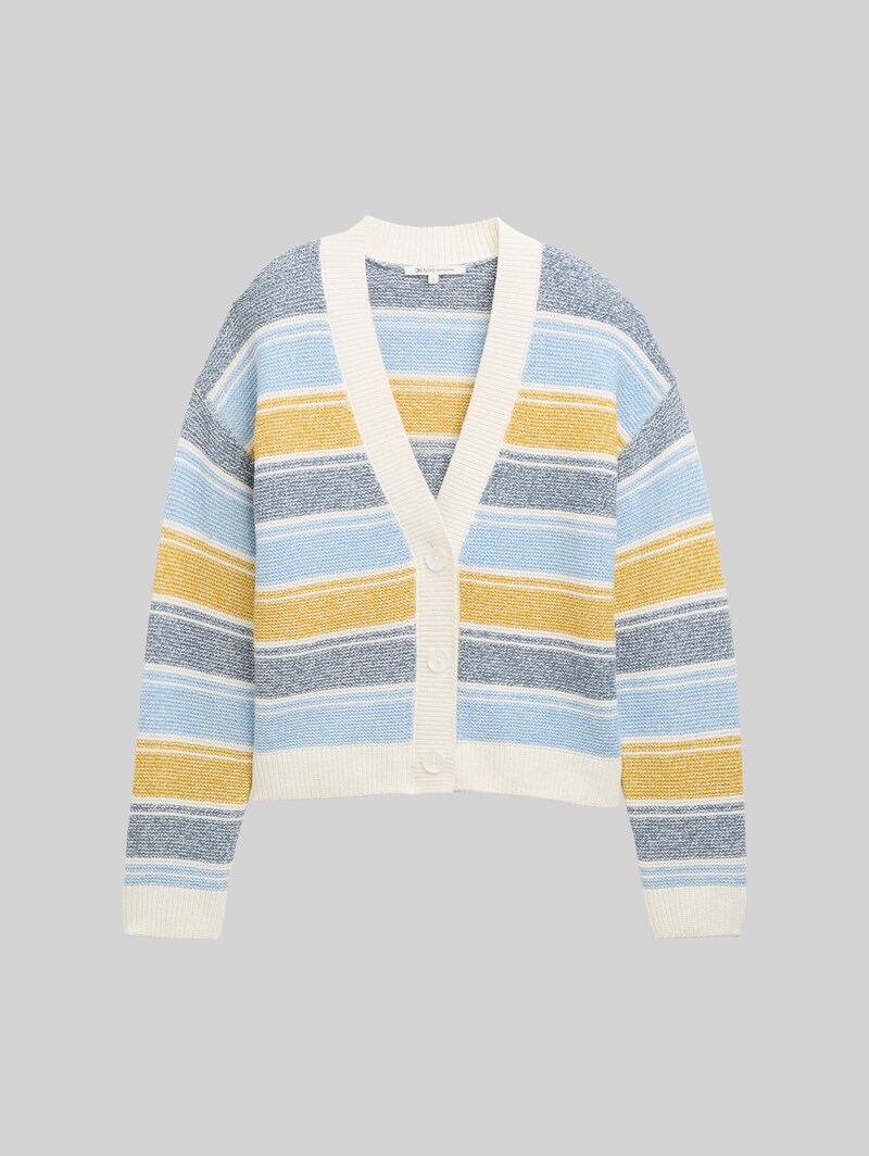 Tom Tailor Relaxed Fit Cardigan mit Streifenmuster - Blue Yellow Stripe