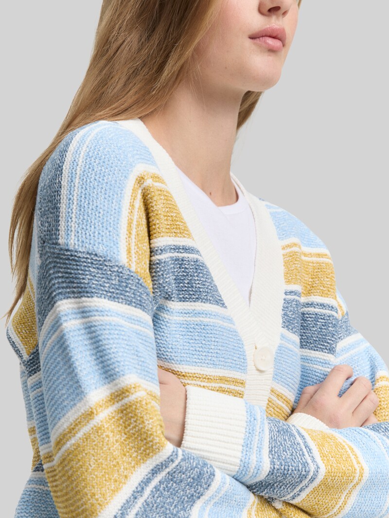 Tom Tailor Relaxed Fit Cardigan mit Streifenmuster - Blue Yellow Stripe