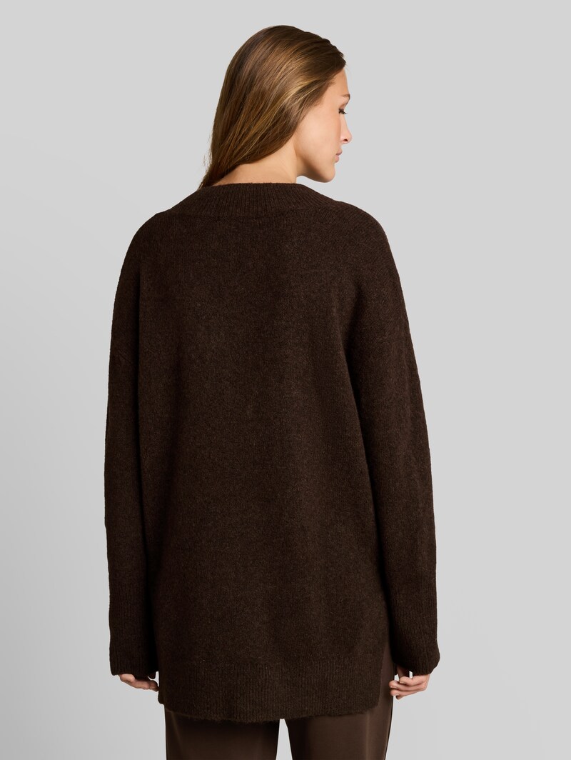 Tom Tailor Longstyle Strickpullover mit Wollanteil - Cool Dark Brown Melange
