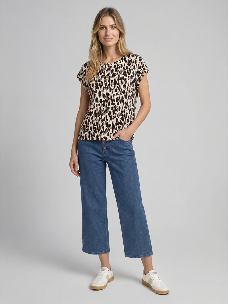 Tom Tailor T-Shirt mit Allover-Print - Brown Beige Leo Print