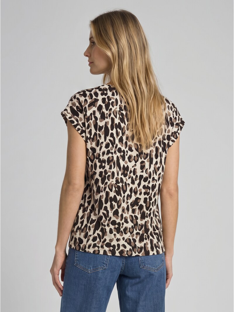 Tom Tailor T-Shirt mit Allover-Print - Brown Beige Leo Print