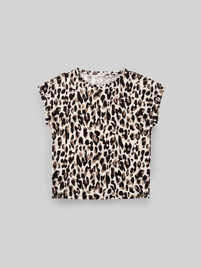 Tom Tailor T-Shirt mit Allover-Print - Brown Beige Leo Print