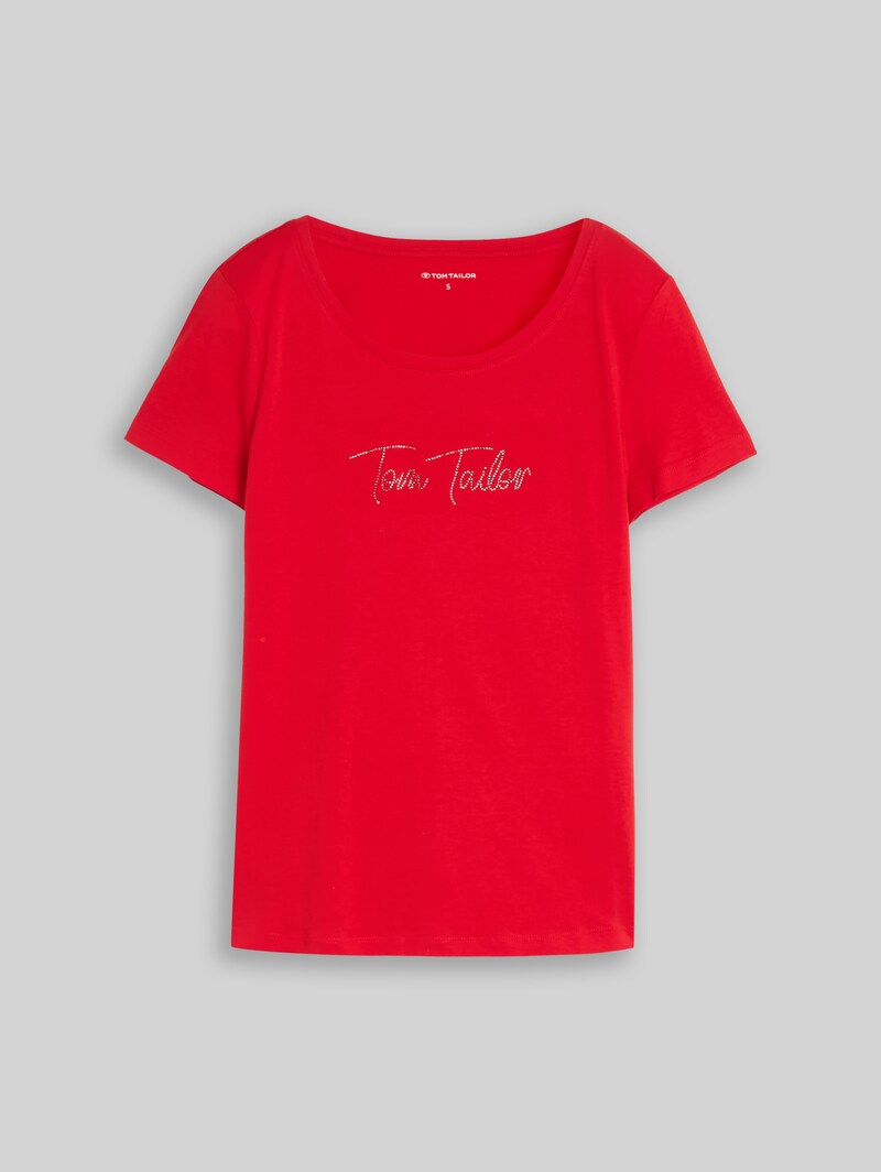 Tom Tailor T-Shirt mit Glitzer-Logo - Soft Scarlet Red