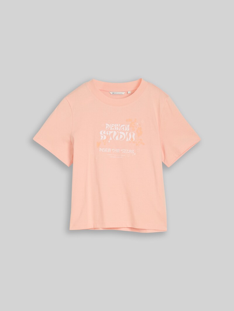Tom Tailor Loose Fit T-Shirt mit Stickerei - Orange Parfait