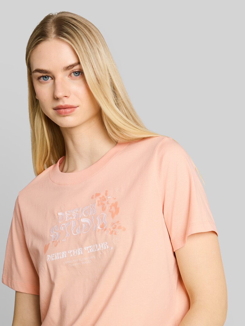 Tom Tailor Loose Fit T-Shirt mit Stickerei - Orange Parfait