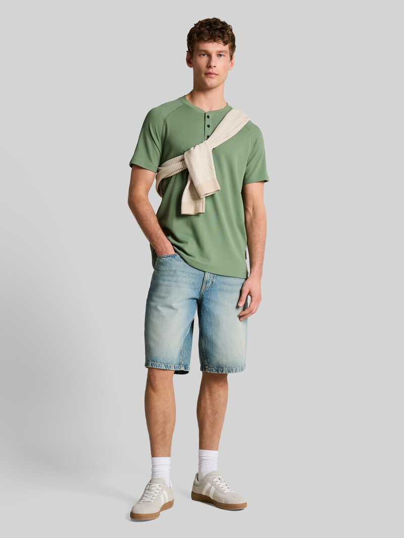 Tom Tailor Henley T-Shirt mit Waffelstruktur - Sea Spray