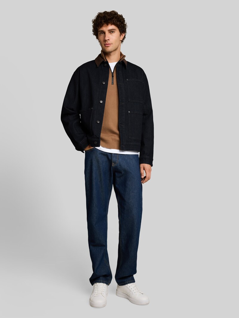 Tom Tailor Relaxed Fit Jeansjacke mit Cord-Kragen - Rinsed Blue Denim