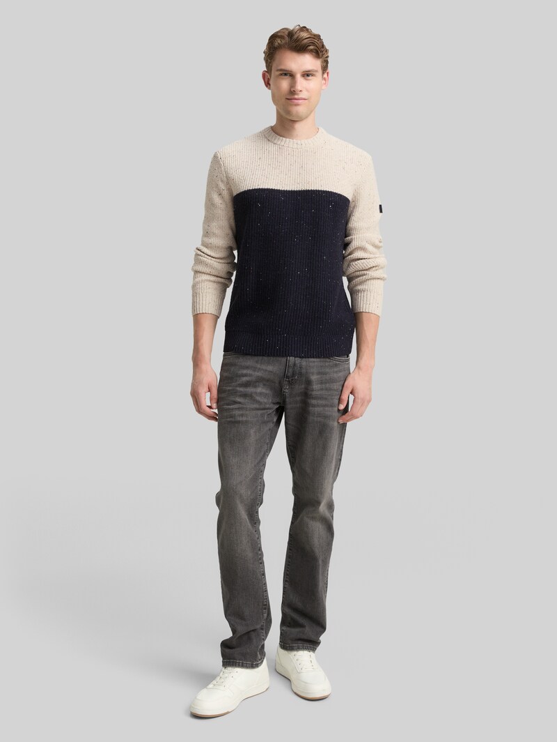 Tom Tailor Strickpullover mit Strukturmix - Offwhite Navy Color Block