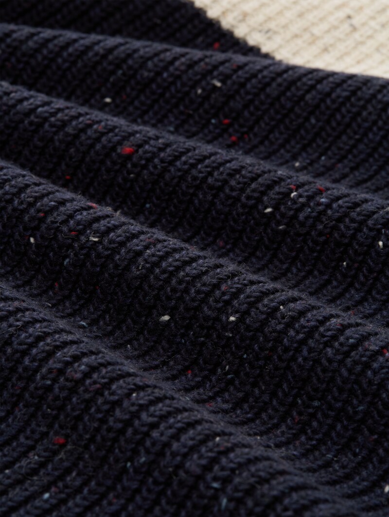Tom Tailor Strickpullover mit Strukturmix - Offwhite Navy Color Block
