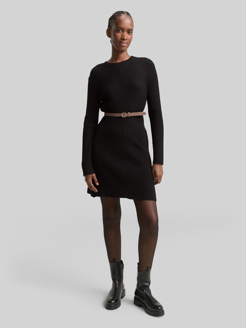 Tom Tailor Fitted Mini-Kleid aus Rippstrick - Deep Black
