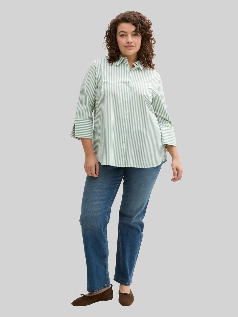 Tom Tailor Plus Size - Loose Fit Bluse mit Streifenmuster - Mid Green White Stripe