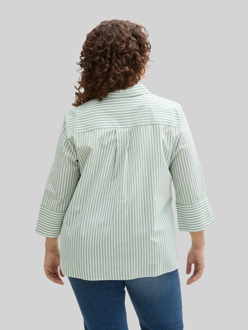 Tom Tailor Plus Size - Loose Fit Bluse mit Streifenmuster - Mid Green White Stripe