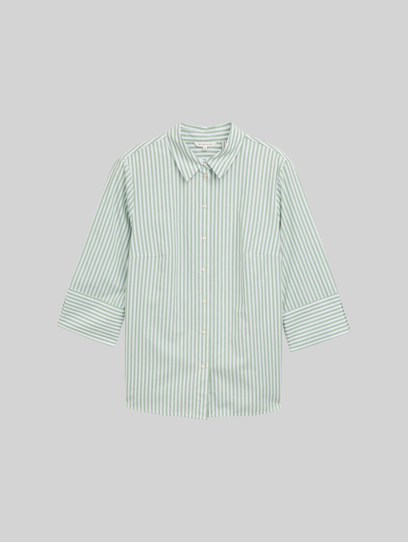 Tom Tailor Plus Size - Loose Fit Bluse mit Streifenmuster - Mid Green White Stripe