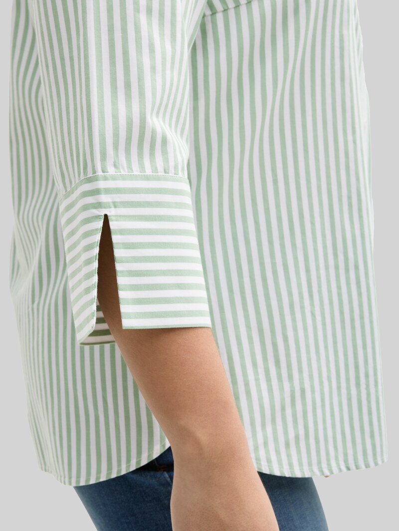 Tom Tailor Plus Size - Loose Fit Bluse mit Streifenmuster - Mid Green White Stripe