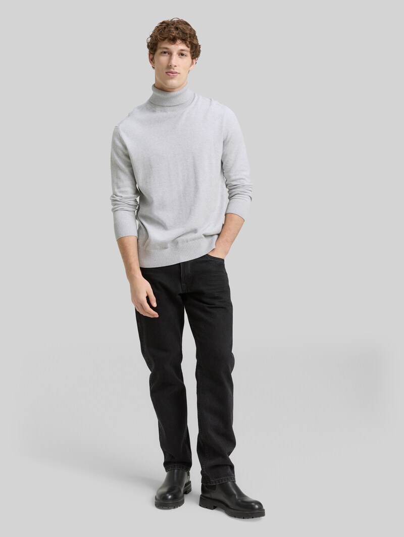 Tom Tailor Rollkragenpullover aus Baumwolle - Light Stone Grey Melange