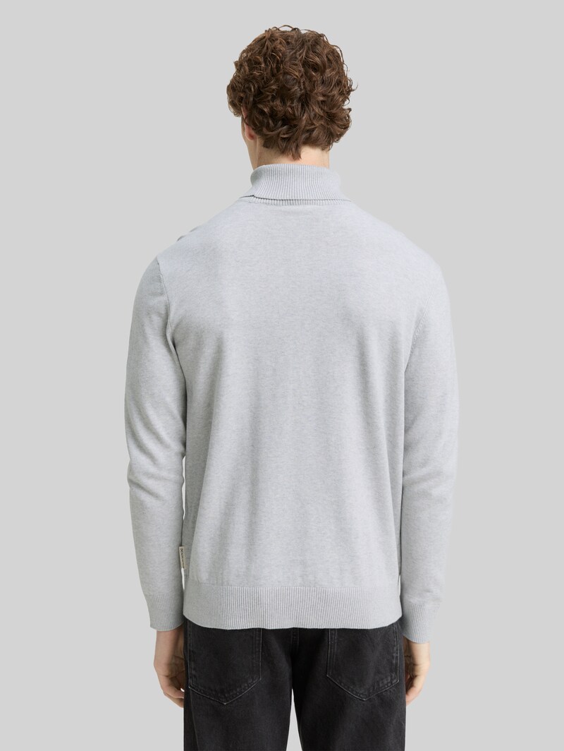 Tom Tailor Rollkragenpullover aus Baumwolle - Light Stone Grey Melange