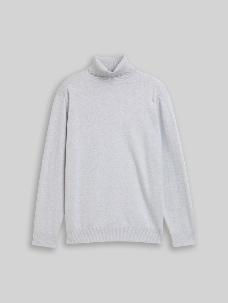 Tom Tailor Rollkragenpullover aus Baumwolle - Light Stone Grey Melange