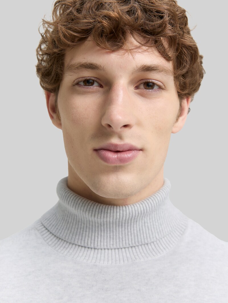 Tom Tailor Rollkragenpullover aus Baumwolle - Light Stone Grey Melange