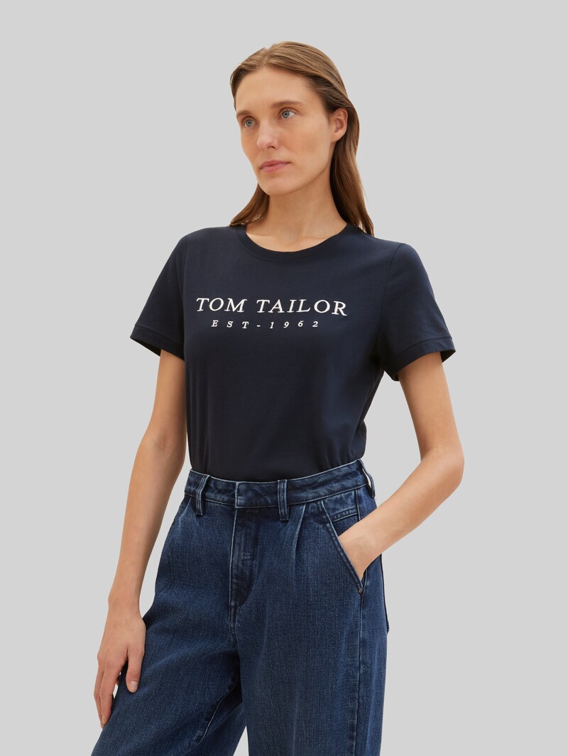 Tom Tailor T-Shirt mit Logo-Stickerei - Sky Captain Blue