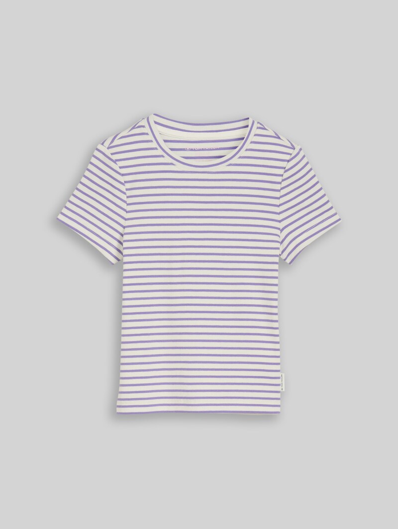 Tom Tailor Ripp T-Shirt mit Streifenmuster - Flashy Purple Stripe