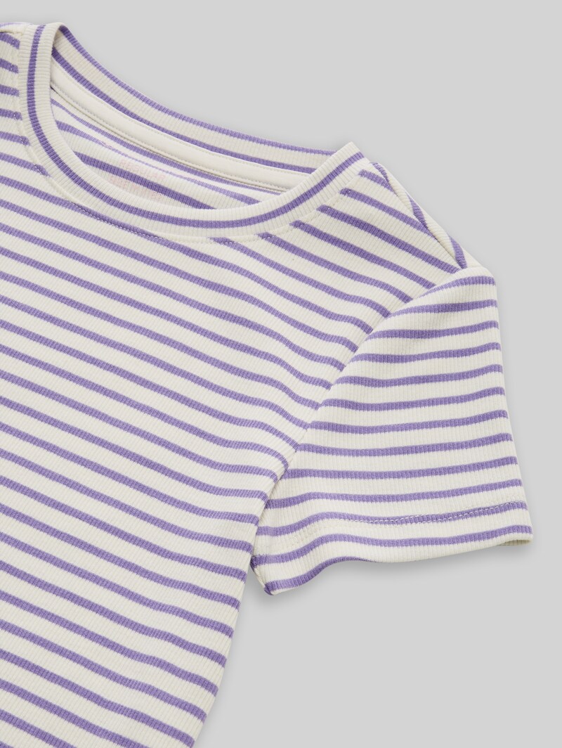 Tom Tailor Ripp T-Shirt mit Streifenmuster - Flashy Purple Stripe