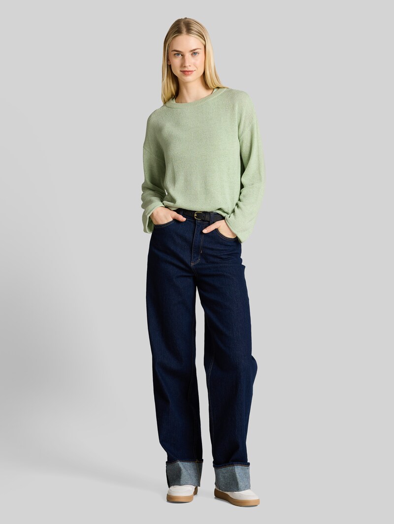 Tom Tailor Relaxed Fit Strickpullover mit U-Boot-Ausschnitt - Light Matcha Green