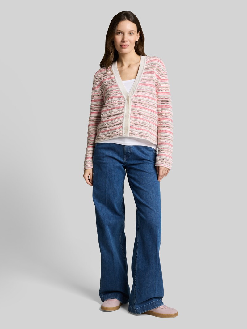 Tom Tailor Loose Fit Cardigan mit Streifenmuster - Pink Beige Stripe Tom Tailor Loose Fit Cardigan mit Streifenmuster - Pink Beige Stripe