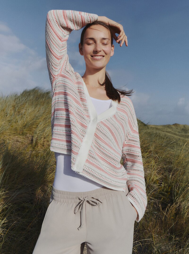 Tom Tailor Loose Fit Cardigan mit Streifenmuster - Pink Beige Stripe