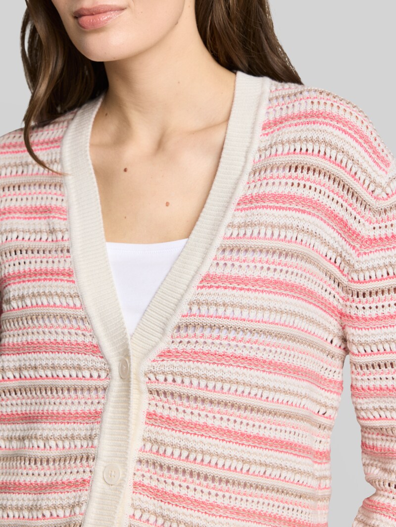 Tom Tailor Loose Fit Cardigan mit Streifenmuster - Pink Beige Stripe