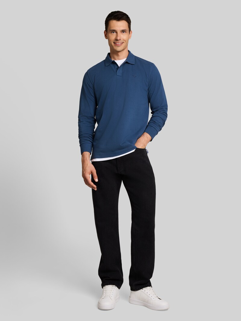 Tom Tailor Langarm Piqué Poloshirt - Dark Duck Blue