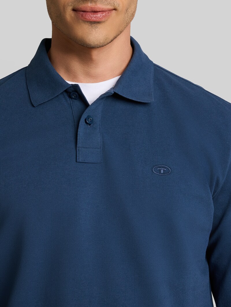 Tom Tailor Langarm Piqué Poloshirt - Dark Duck Blue