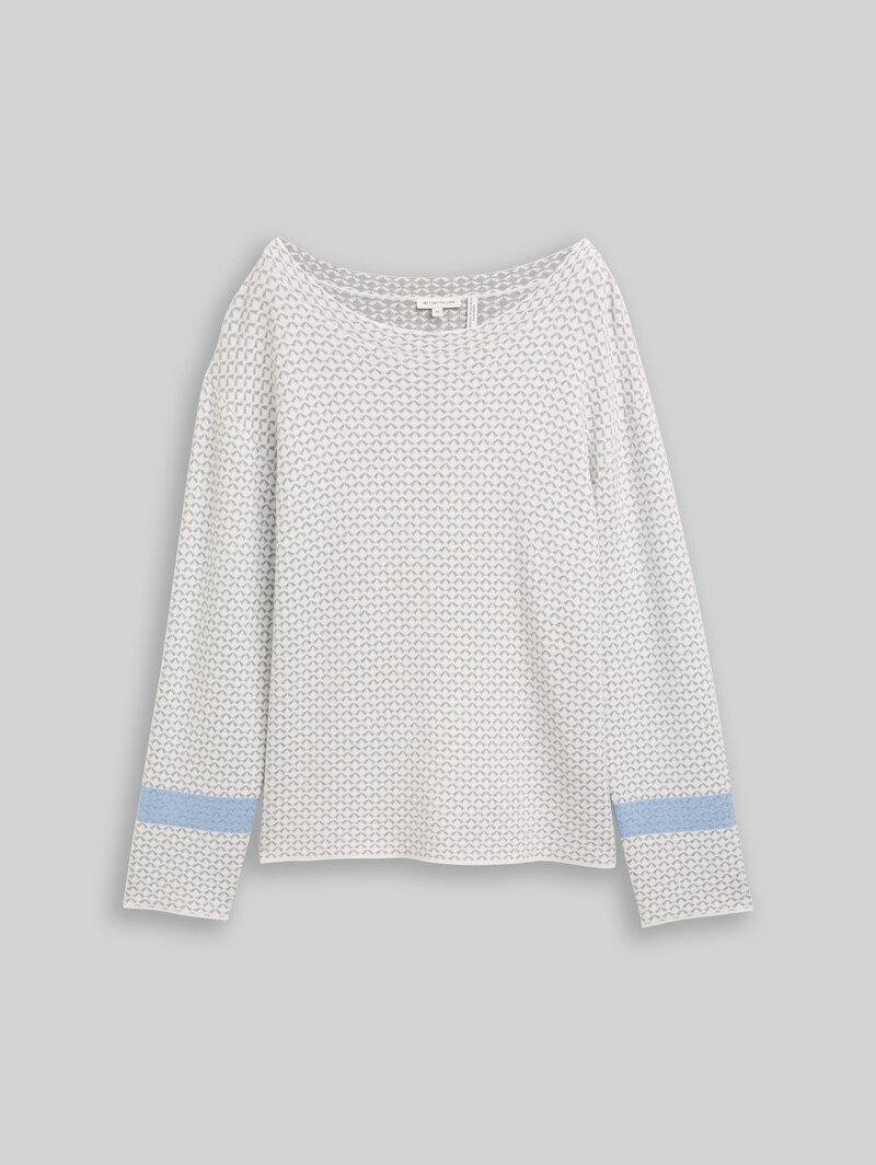 Tom Tailor Loose Fit Jacquard Strickpullover - Mini Argyle On Grey Melange