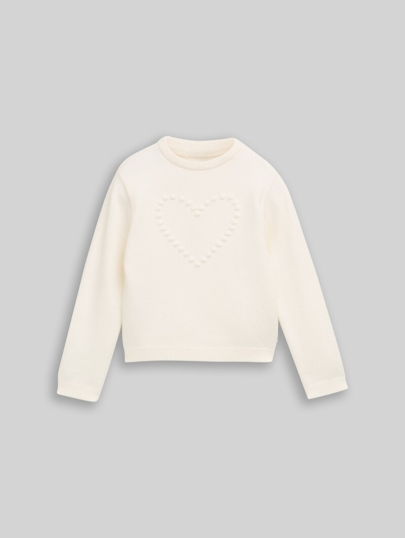 Tom Tailor Strickpullover mit Herz-Motiv - Gardenia White