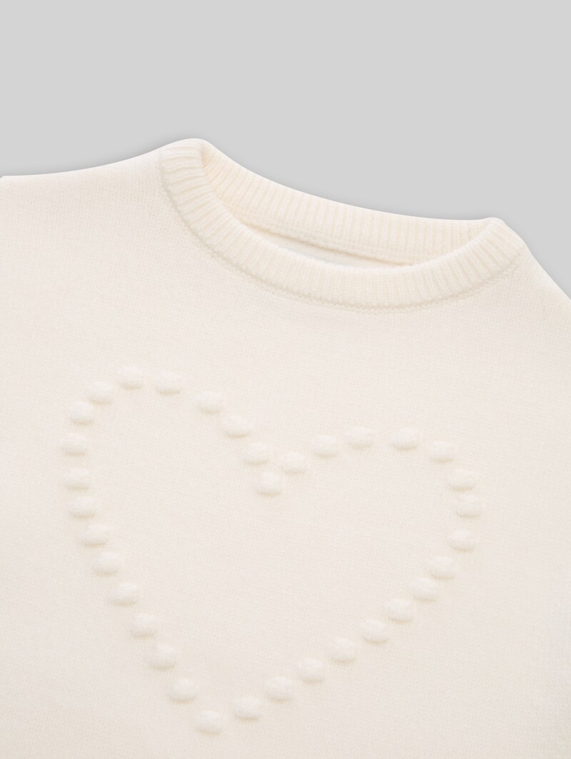 Tom Tailor Strickpullover mit Herz-Motiv - Gardenia White