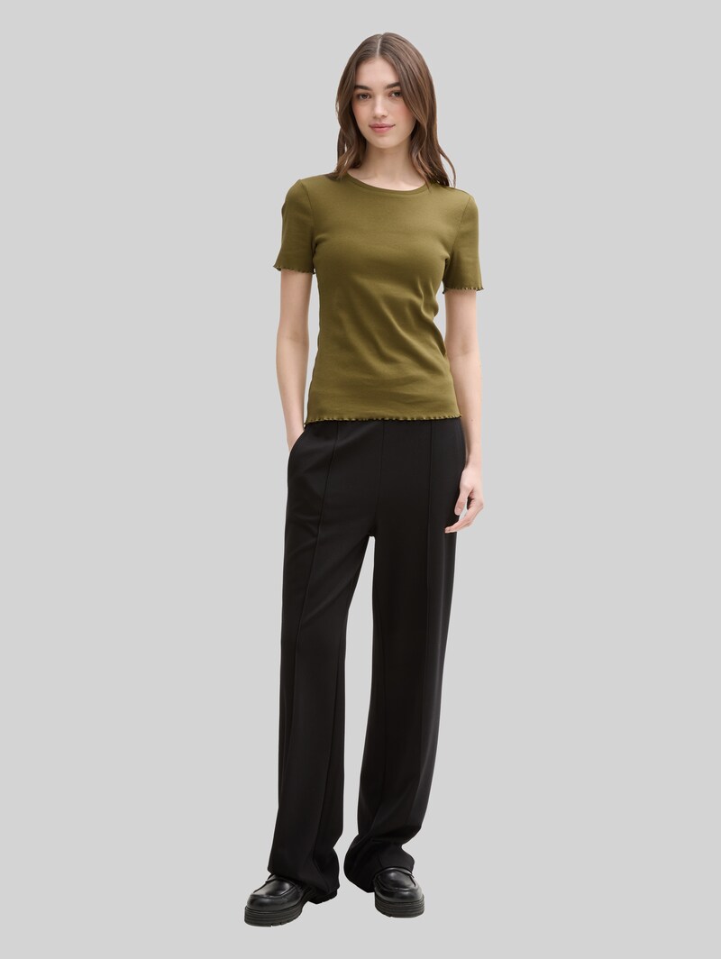 Tom Tailor T-Shirt mit Rippstruktur - Warm Moss Green