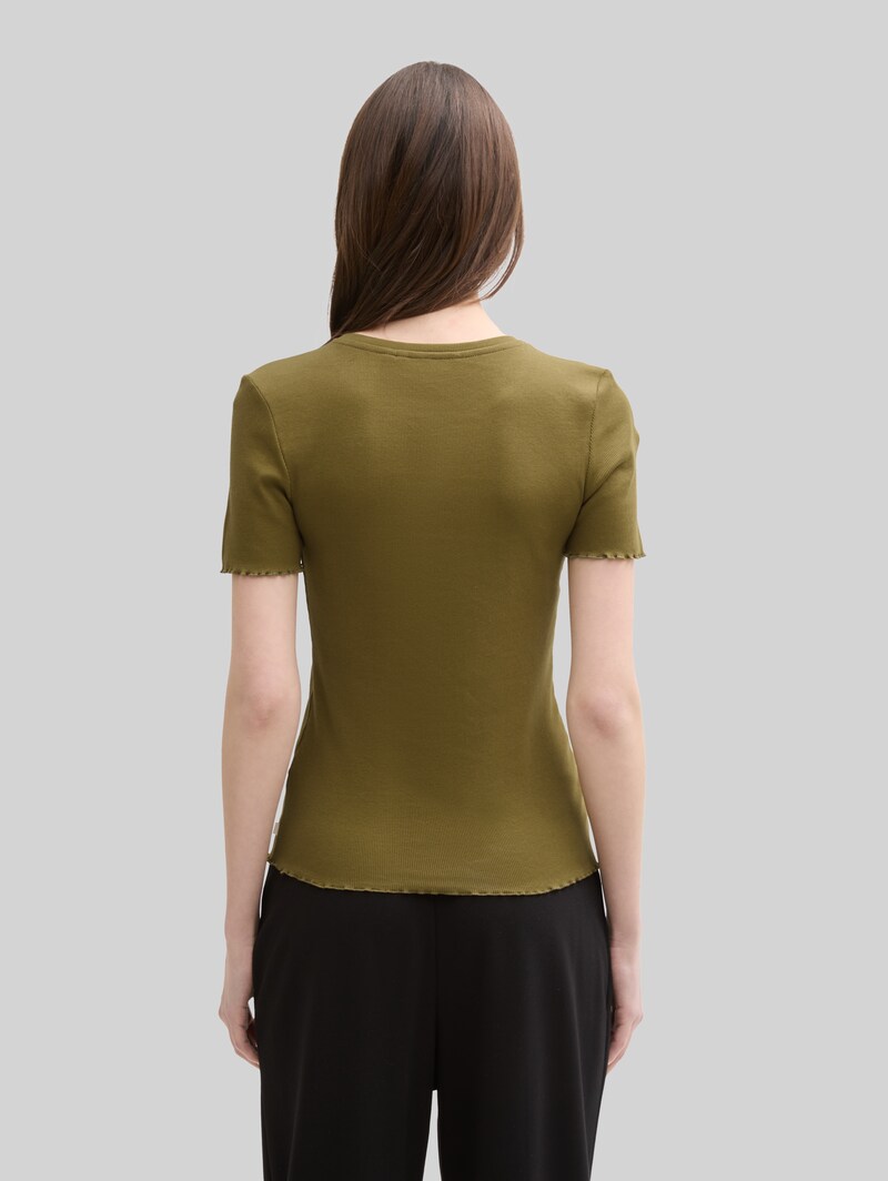 Tom Tailor T-Shirt mit Rippstruktur - Warm Moss Green