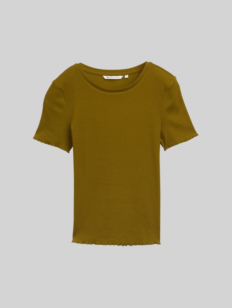 Tom Tailor T-Shirt mit Rippstruktur - Warm Moss Green